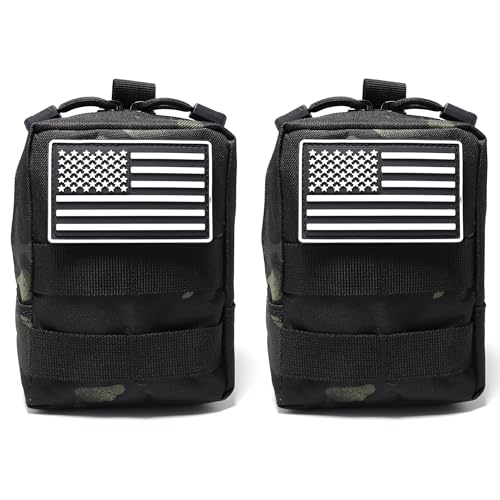 Paquete de 2 bolsas tácticas Molle, bolsa para chaleco para teléfono celular, bolsa de cinturón, accesorios EDC (camuflaje negro)