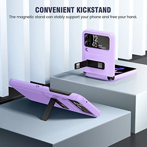 Caka Galaxy Z Flip 3 Case, Galaxy Z Flip 3 5G Case With Kickstand Hinge Protection Built In Lens Camera Protector For Women Girls Phone Case Compatible For Samsung Galaxy Z Flip 3 5G 2021 (Purple) #TOP2