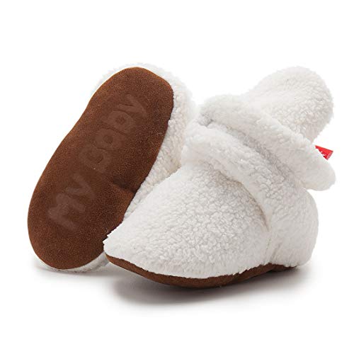 Image of HsdsBebe Unisex Newborn Baby Cotton Booties Non-Slip Sole for Toddler Boys Girls Infant Winter Warm Fleece Cozy Socks Shoes