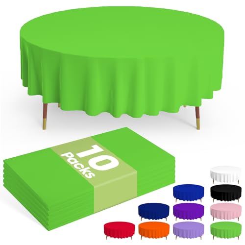 Image of Pureegg Plastic Table Cloth Disposable 10 Pack, 84'' Round Table Cloths, St Patricks Day, Christmas Decorations, Tablecloths, Round, Forest, Emerald, Plastic Cover, Leakproof & Sturdy, Green