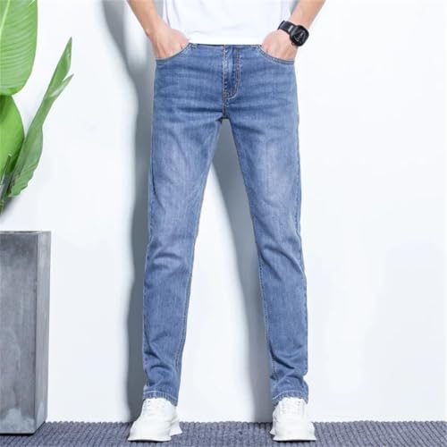 Men Spring Summer Light Blue Jeans for Stretch Denim Pants Slim Fit Trousers Pants4