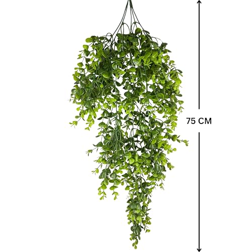 Image of Tdas Artificial Hanging Plants Leaves Eucalyptus Ivy Garlands Plant Greenery Vine Creeper Home Decor Door Wall Balcony Decoration Party Festival - 1 Pcs (Green)