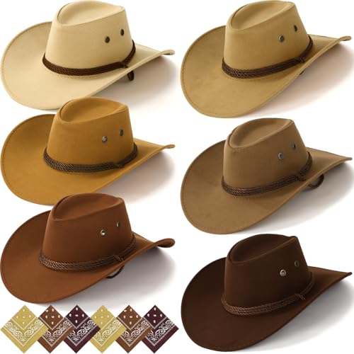 Image of Zhanmai 12 Pcs Cowboy Hat and Bandana Cowboy Cowgirl Hats Bulk Western Party Costume Halloween Accessory