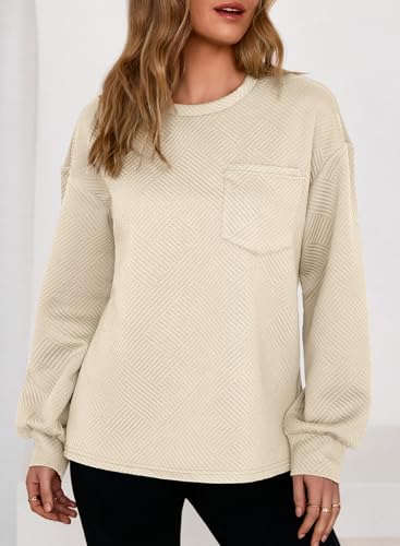 Variant 4 - Dokotoo Womens Tops Long Sleeve Crew Neck Sweatshirt Loose Fit Spring Cute Pullover Tunic Tee Plus Size Shirts 2025 Fall Fashion Business Casual Blouses Tops with Pocket Beige Medium