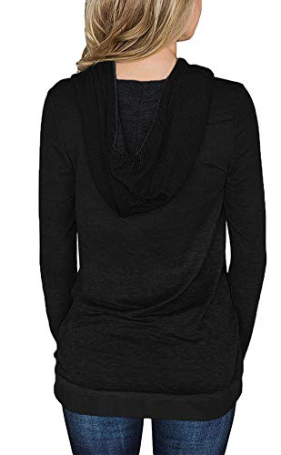 Onlypuff Hooded Sweatshirt Women Black Pullover Sweaters Pocket Solid Shirt Xxl #TOP2