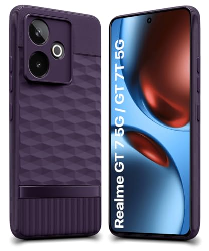 Image of WOW IMAGINE Back Cover for Realme GT 7 5G | Realme GT 7T 5G with Hexa Cube Design | Ultra Slim Soft Rubberised Case | Inner Velvet Fabric | Matte Silicone Mobile Case | Camera Protection - Plum Purple