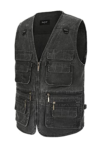 Spanye Lightweight Hunting Vest For Men Tactical Vest Jacket With Elastic Shotgun Shell Holder Pockets Gray-3XL - Thumbnail 2