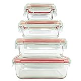 Home Fleek - Envases de Vidrio para Alimentos | Herméticos | Sin BPA (Set 4, Rectangular Rojo)