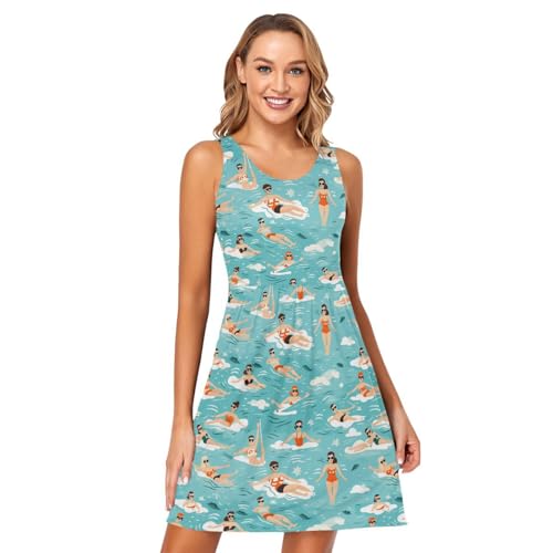 Image of ALAZA Women's Summer Dress Sun Dress Sleeveless with Pockets