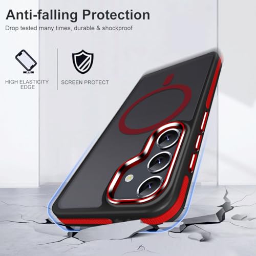 Image of MALEWOLF for Samsung Galaxy S25 Plus /S25+ Case, Skin-Friendly Matte S25 Plus Phone Case Fits for Magsafe, Color Hybrid Translucent Cover Anti-Slip TPU Edge Shockproof Galaxy S25+ Case (Black /Red)