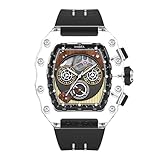 Haofa クロノグラフ 腕時計 メンズ 機械式 自動巻き 全クリスタルケース 中空の文字盤 おしゃれ 高級 サファイアガラス 紳士 人気 防水 ゴムバンド付き