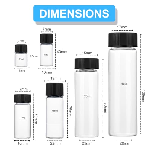 Image of Clear Borosilicate Glass Vials, Culture Tubes with Screw Caps and Plastic Droppers, Small Liquid Sample Vial, Test Tubes, Leak-Proof Vial (100, 10ml)