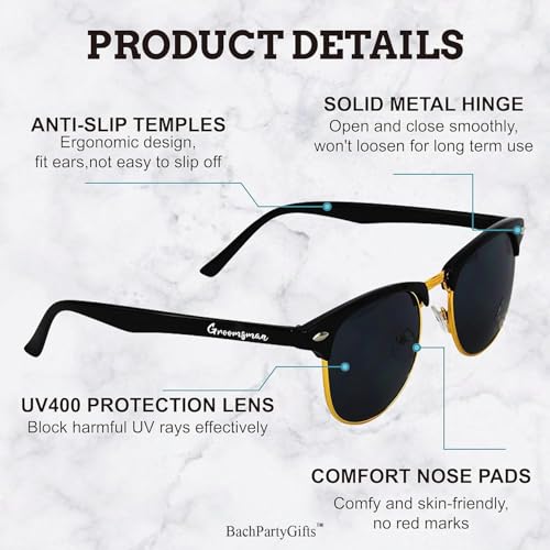 8 Pack Groomsmen Sunglasses for Men - Wedding Sunglasses Set for Groomsman Proposal Gifts, Bachelor Party Favors - UV Protection Classic Style3