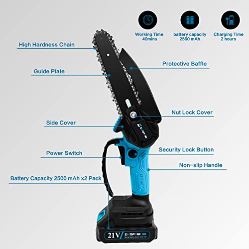 6 Inch Small Chainsaw Cordless, Electric Chain Saw, Handheld Mini Chainsaw, Battery Powered Cordless Saw, Pruning Saw, Branch Cutter, Yard Work Power Garden Tool (One Battery&One Chain) #TOP4