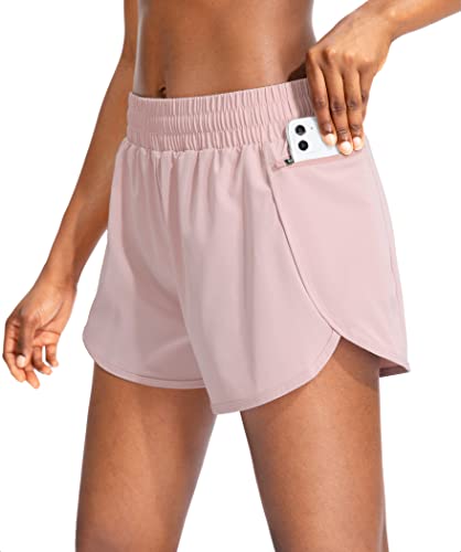 Soothfeel Womens Running Shorts with Zipper Pockets 3' High Waisted Athletic Gym Workout Shorts for...