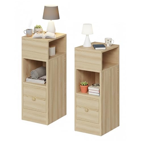 Baroni Home, Lot de 2 Tables de Chevet Modernes avec tiroir et 2 étagères, Compartiment supérieur Ouvert des Deux côtés, Tables de Chevet Gain de Place en...