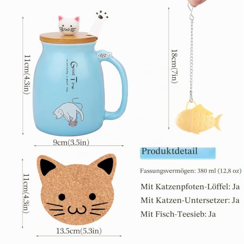 Geschenke für Frauen Katzen Tasse Süße Keramik Kaffeetasse mit deckel Edelstahl Löffel Lustige Weihnachten Geschenke Neuheit Morgen Cup Tee… – Ansicht 4