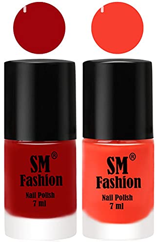 Image of Long Lasting Nail Polish | Nail Paint Combo 7 ml Each) - Set of 2 Light Red-Light Orange