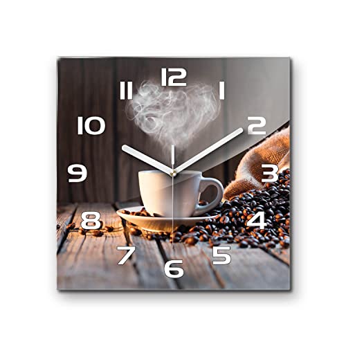 Tulup Glassuhr - 30 x 30 cm - Wanduhr Harlinedglas Uhr Realglas Küchensalon - Eine Tasse Kaffee Cover