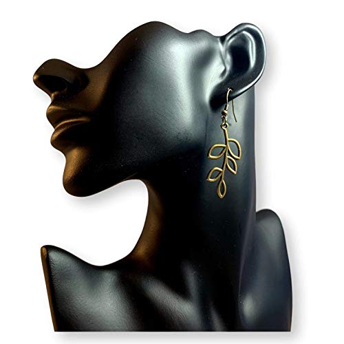 Bronze/Brass Tone Olive Tree Branch Leaf Earrings, Handmade Fishhook Dangle Womens Earring Set #TOP1