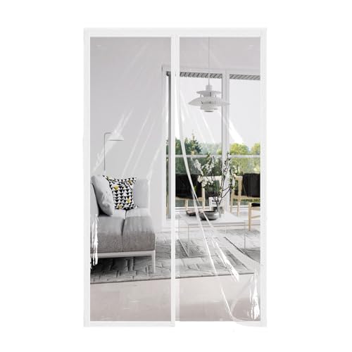 AQKaki Cortina Aislante Magnética 95x215cm, EVA Transparente Cortinas Termica Aislante Frio Cortina Puerta Aislamiento Termico Prueba Viento Impermeable Invierno para Sala Estar Cuarto Baño Balcón