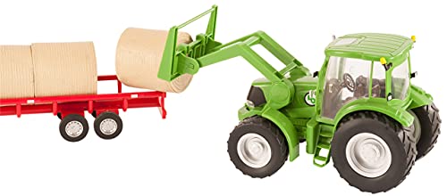 Big Country Toys Tractor & Implements, 1:20 Scale, Toy Tractor With Hay Bale And Bucket Attachment, Working Doors, Green, Ages 3 And Up #TOP3