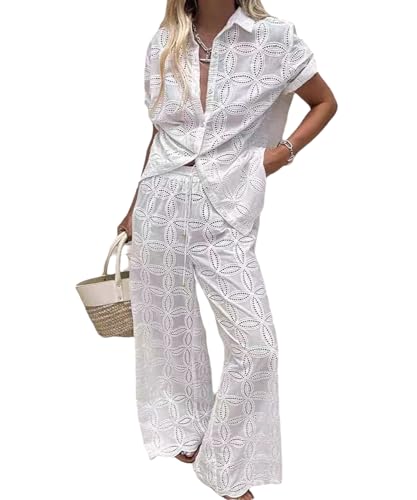 VOIKERDR 2 Piece Sets for Women Sexy Hollow Blouse Top