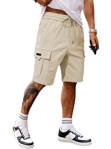 Image of JMIERR Men's Casual Stretch Cargo Shorts | Drawstring Elastic Waist, Multi Pockets, Summer Work Short, Classic