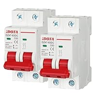 Idota Pv Sicherungsautomat 2pcs, DC 1000V 63A 2 Polig DZ47-C63 DC Trennschalter Pv Anlage, Solar Leitungsschutzschalter, Solar Trennschalter Schutzluftschalter, Schutzschalter für Photovoltaik-Systeme