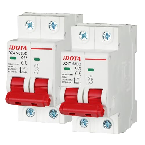 Idota Pv Sicherungsautomat 2pcs, DC 1000V 63A 2 Polig DZ47-C63 DC Trennschalter Pv Anlage, Solar Leitungsschutzschalter, Solar Trennschalter Schutzluftschalter, Schutzschalter für Photovoltaik-Systeme