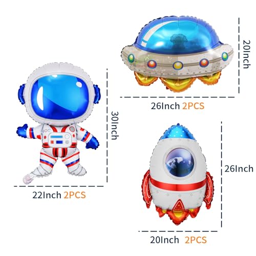 Image of Space Themed Party Decorations Balloons,6pcs Space Balloon Birthday Party Decorations,Astronaut UFO Rocket Mylar Balloons,Astronaut Birthday Decorations Baby Shower