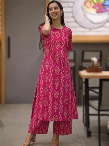 Image of ANNI Designer Co Ord Set for Women Viscose Printed | A Line Kurta Palazzo Set for Woman | Round Neck Elbow Sleeve Ethnic Dress Stylish Coord Outfit Trendy Womens Clothing