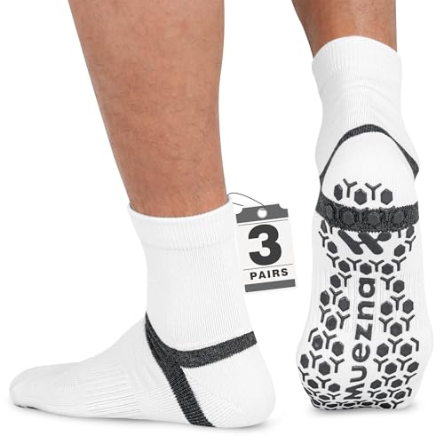 Muezna Men's Non-Slip Yoga Socks, Anti-Skid Pilates, Barre, Bikram Fitness Hospital Slipper Socks with Grips