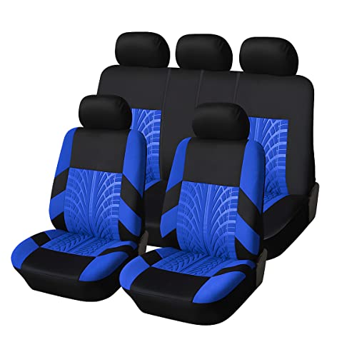 Car Seat Covers Full Set, Polyester Front Bucket Seat Protectors With Split Bench Back Seat Covers, Breathable Thicken Premium Sporty Seat Cushions, Auto Accessories For Car, Suv (Blue/Front,Back) #TOP22