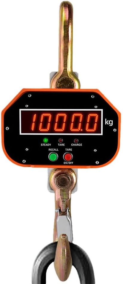 Industrial Crane Scale 3T Digital Suspension Electronic high-Precision Heavy-Duty with Hook Remote Control LED Display Thickened Shell(5T/1KG) (Orange 10T/2KG)