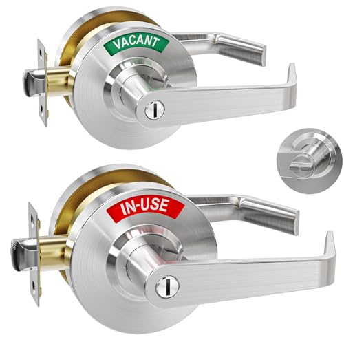 XMZ-DDUP 2Kits Large Commercial Door Handle for Restroom, Vacant Occupied Bathroom Lock, Privacy Occupied Door Handle for Public & Industrial Buildings|Office|Gym|Bars （Large 90mm）