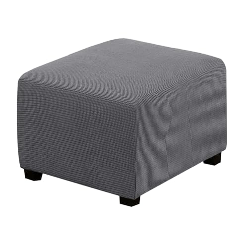 Image of H.VERSAILTEX Ottoman Cover Slipcover Rectangle Fit Length 35 inch-45 inch Footrest Sofa Slipcovers Stool Cover Footstool Protector Covers Feature Stretch Thick Soft Jacquard Fabric Removable Washable - Grey