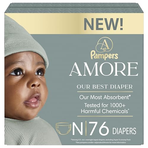 Image of Pampers Amore, Size 0 (up to 10 lbs), 76 Count, Our Best Diaper – Hypoallergenic & Fragrance Free, Up to 100% Leakproof, Soft as Cashmere
