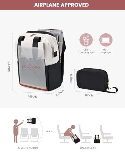 Image of LOVEVOOK 17.3 Inch Laptop Backpack for Women, Large Capacity Travel Backpack with Organizer Bag, Waterproof Carry on Backpack Work Bag with USB Port, Teacher Nurse Backpack Purse, 2PCS