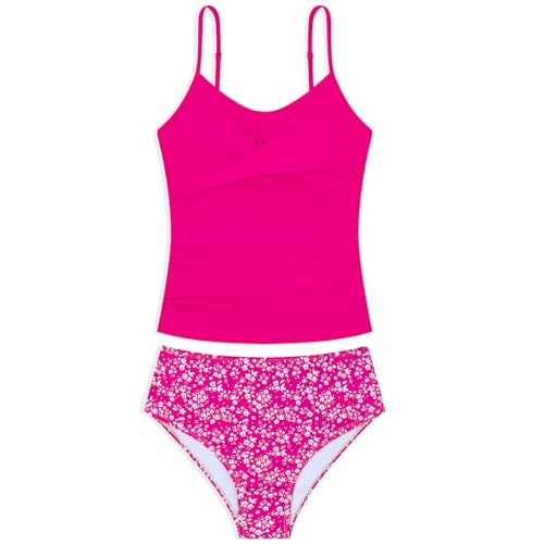 Image of Girls Swimsuits 2 Piece Bathing Suit Tropical Floral Swimwear 7-16 Years Beach Sport Halter Tankini