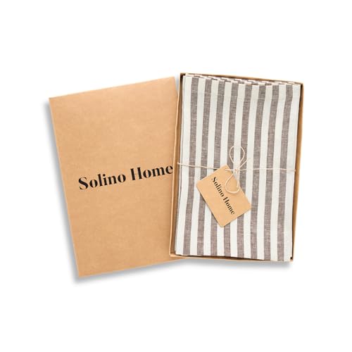 Image of Solino Home 100% Linen Napkins, 20 x 20 in, Brown, Amalfi Stripe, Set of 4