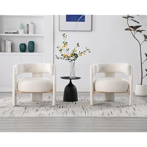 White Boucle Barrel Accent Chairs by LIVINOVA Cover