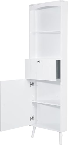 Miniatura 9 de Armario de baño blanco moderno de 63 pulgadas gabinete de almacenamiento independiente con estantes ajustables y armario con puerta gabinete alto