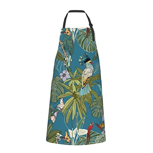 LINGF Delantal impermeable Delantales de pájaros tropicales coloridos con bolsillos Delantales de cocina de chef para mujeres y hombres