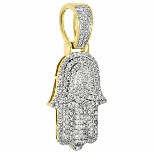 1.2 CT Round Lab Created Diamond Hamsa Hand Unisex Pendant Charm 14K Yellow Gold Plated Sterling Silver2