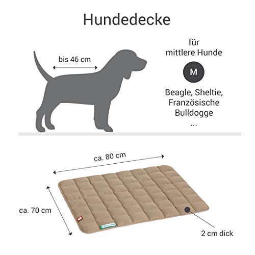 Doctor Bark Hundedecke – weiche, hochwertige Hundematte für mittlere Hunde, robuste Indoor-Outdoor Liegedecke, waschbar bis 95 °C (Gr. M, 80x70 cm, Caramel-Moosgrün)