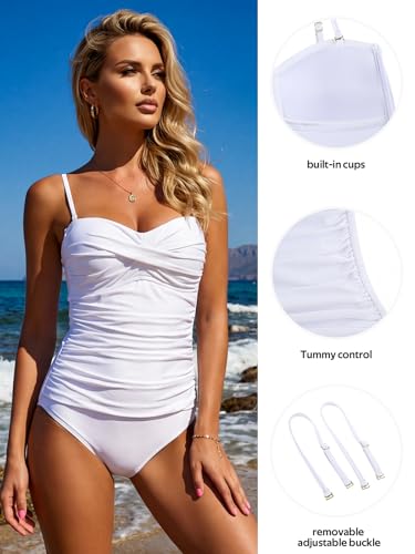 Image of RELLECIGA Women's Twist Front Shirred One Piece Swimsuit