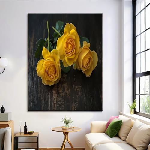 Art mural motif rose jaune en toile pour une ambiance chaleureuse de salon