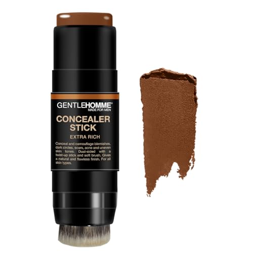 Gentlehomme - Concealer Stick - Men’s 2-in-1 Concealer & Brush - For Blemishes, Dark Circles, Scars, Acne & Uneven Skin Tones - Natural Finish - All Skin Types - Vegan - Extra Rich - 1 Stick