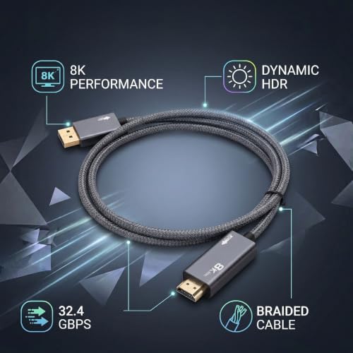 Adaptador 8K DisplayPort 1.4 a 2.1 con Conectores de Alta Precisión y HDR Dinámico 6